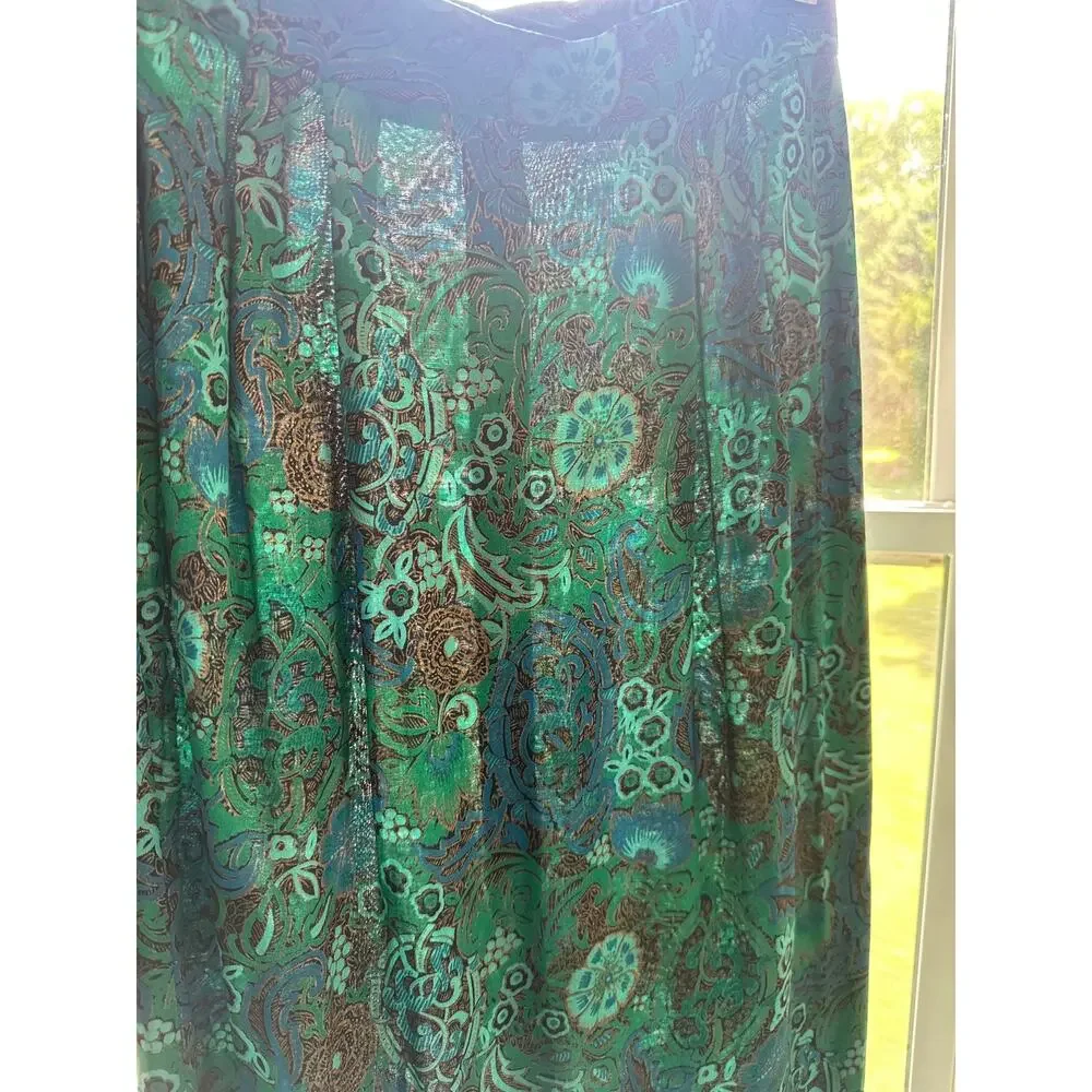 Vintage Kathryn Conover Union Made Green Paisley Straight Midi Skirt Size XXS